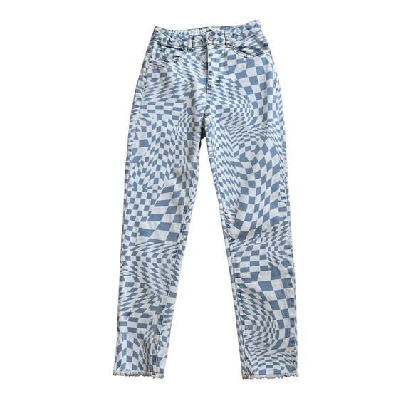 Tinseltown Checkered High Rise Mom Jeans Womens Size 3 - Picture 3 of 8